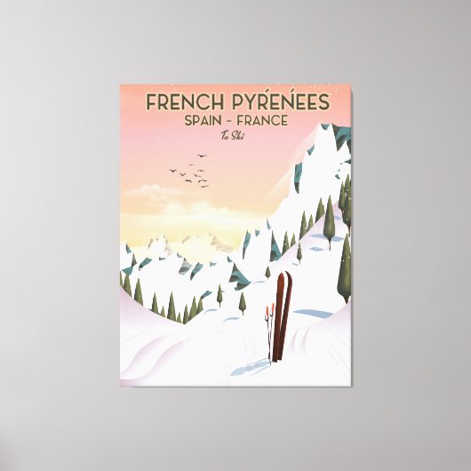Frans poster Pyrénées Ski Canvas Afdruk (Voorkant)
