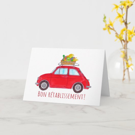 Frans Profiteer van Red Retro Fiat 500 Kaart (Gele Bloem)