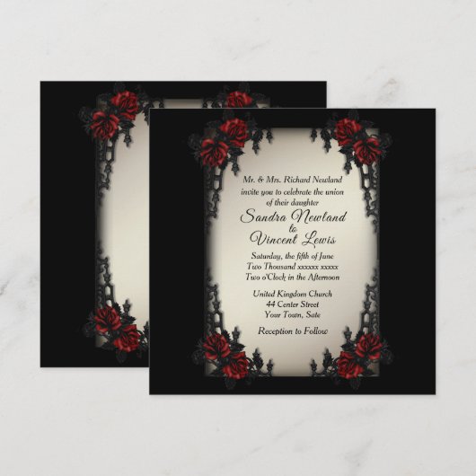 Frans Quarter Gothic Theme Antiek Gold Wedding Kaart (Voorkant / Achterkant)