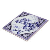 Frans Quatrefoil omgeven Blue Birds Antiek Repro Tegeltje (Zijkant)