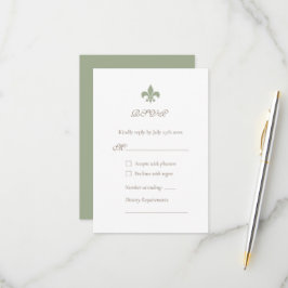 Frans Regency Green Fleur de Lis Design Wedding RSVP Kaartje