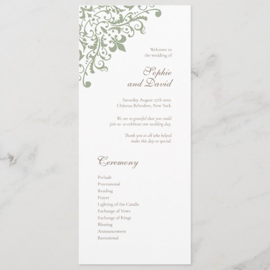 Frans Regency Green Fleur de Lis Pattern Wedding Programmakaart (Voorkant)