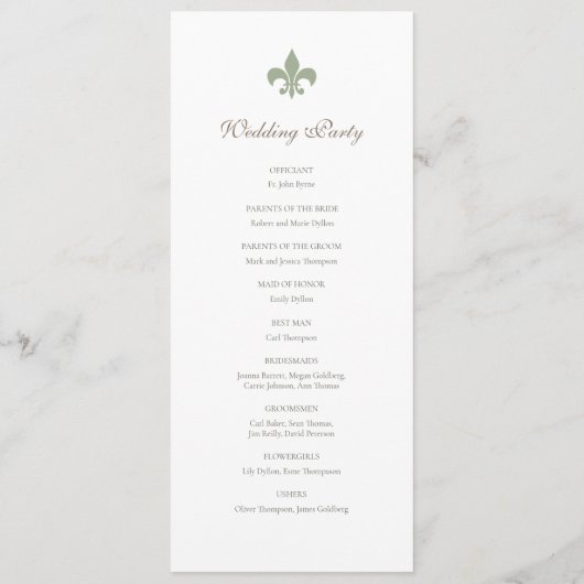 Frans Regency Green Fleur de Lis Pattern Wedding Programmakaart (Achterkant)