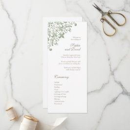 Frans Regency Green Fleur de Lis Pattern Wedding Programmakaart