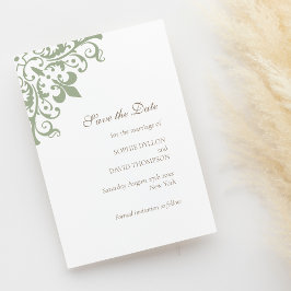 Frans Regency Green Fleur de Lis Pattern Wedding Save The Date
