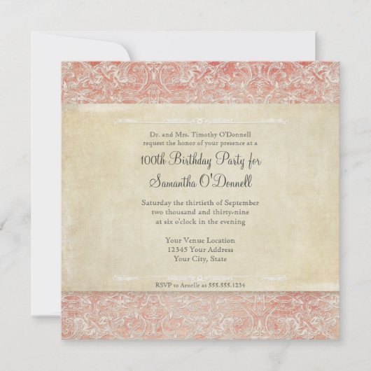 Frans Regency Lace 100th Birthday Kaart (Voorkant)