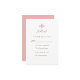 Frans Regency Pink Fleur de Lis Design Wedding RSVP Kaartje