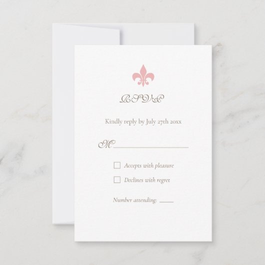 Frans Regency Pink Fleur de Lis Elegant Wedding RSVP Kaartje (Voorkant)