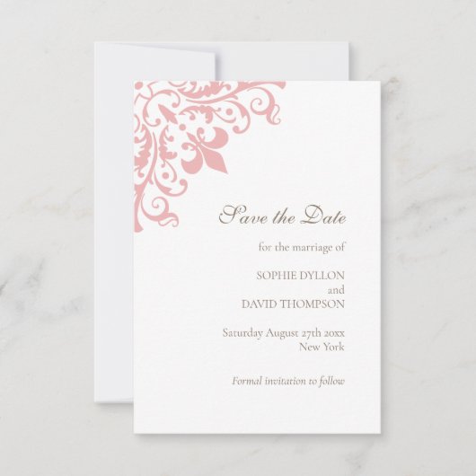 Frans Regency Pink Fleur de Lis Pattern Wedding Save The Date (Voorkant)