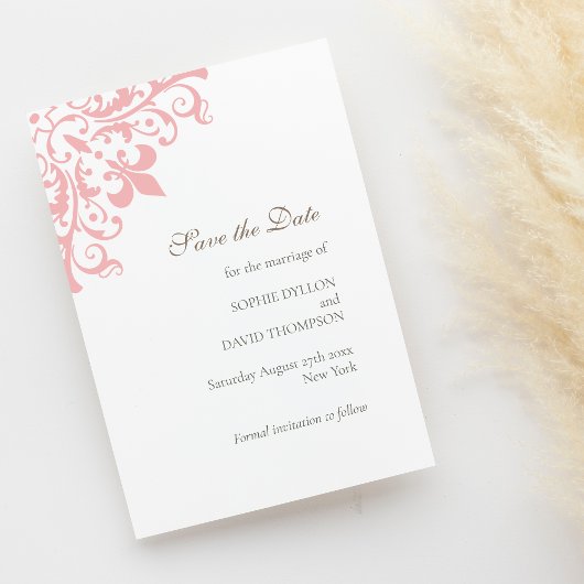 Frans Regency Pink Fleur de Lis Pattern Wedding Save The Date