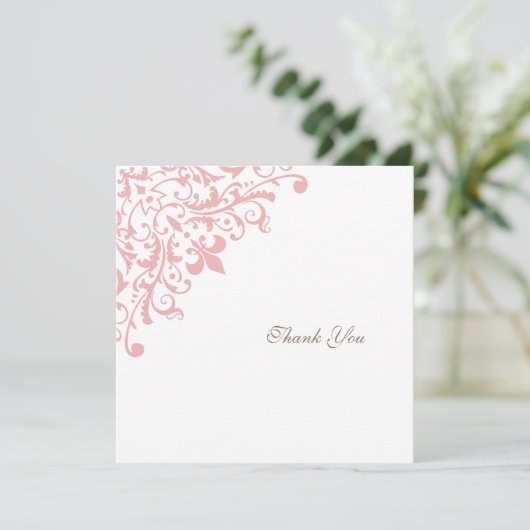 Frans Regency Pink Fleur de Lis Square Wedding Bedankkaart (Staand voorkant)