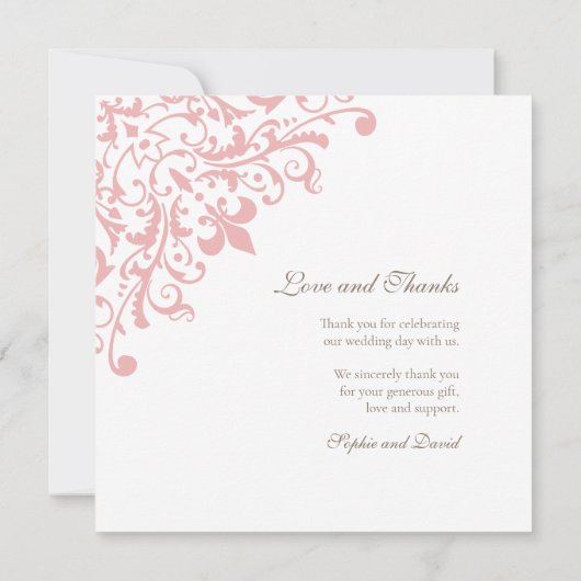 Frans Regency Pink Fleur de Lis Square Wedding Bedankkaart (Achterkant)