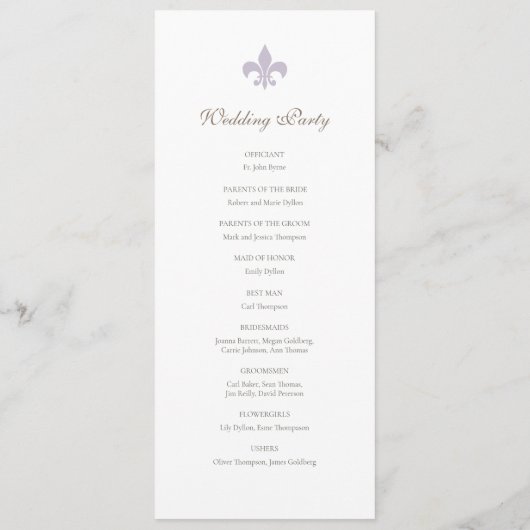 Frans Regent Paars Fleur de Lis Pattern Wedding Programmakaart (Achterkant)