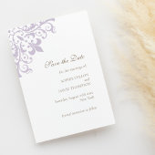 Frans Regent Paars Fleur de Lis Pattern Wedding Save The Date