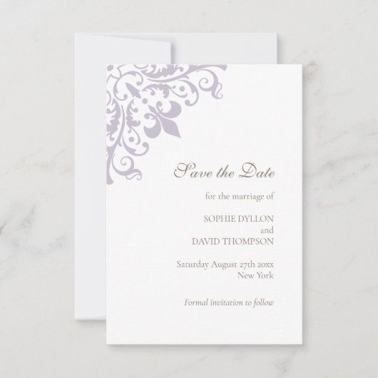 Frans Regent Paars Fleur de Lis Pattern Wedding Save The Date (Voorkant)