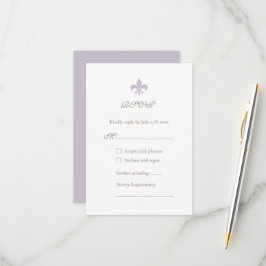 Frans Regent Paarse Fleur de Lis Design Wedding RSVP Kaartje