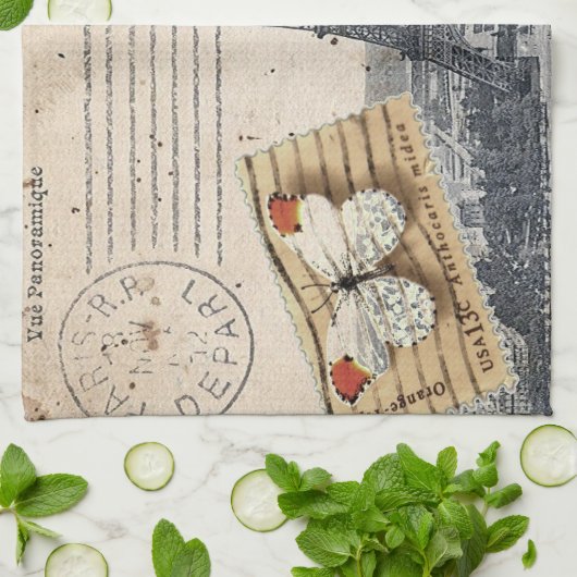  Frans Reizen Vlinder Paris Eiffeltoren Theedoek (Gevouwen)