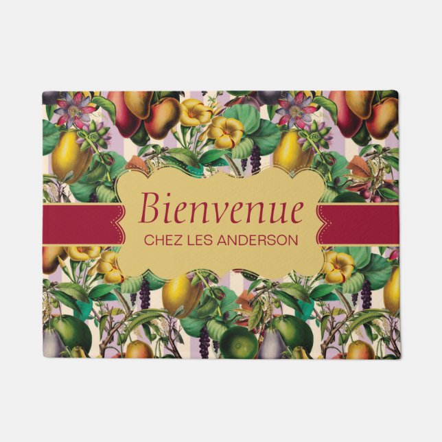 Frans Retro Floral Bienvenue Doormat Deurmat (Voorkant)