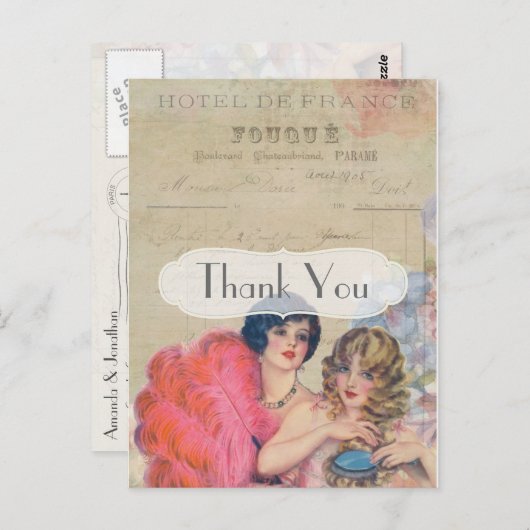  Frans Retro Paris bedankt Briefkaart (Voorkant / Achterkant)