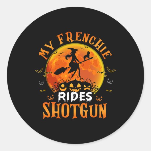 Frans Rides Shotgun Franse Bulldog Lover Hallow Ronde Sticker (Voorkant)