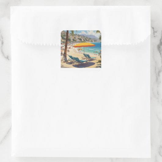  Frans Riviera Beach Vierkante Sticker (Tas)