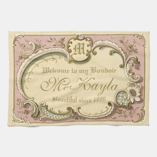 Frans Rococo Boudoir Elegant Lijst Gold Pink Theedoek (Horizontaal)