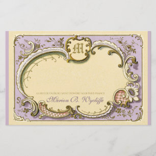 Frans Rococo Elegant Lijst Antiek Gold Lila Briefpapier
