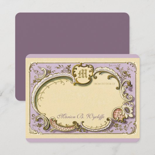 Frans Rococo Elegant Lijst Antiek Gold Lila Notitiekaartje (Voorkant / Achterkant)