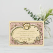 Frans Rococo Elegant Lijst Antiek Gold Pink Bedankkaart (Staand voorkant)