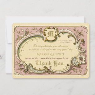 Frans Rococo Elegant Lijst Antiek Gold Pink Bedankkaart