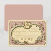 Frans Rococo Elegant Lijst Antiek Gold Pink RSVP Kaartje (Voorkant / Achterkant)