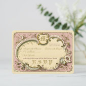 Frans Rococo Elegant Lijst Antiek Gold Pink RSVP Kaartje (Staand voorkant)