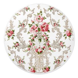 Frans Rococo Floral-White Achtergrond Keramische Knop