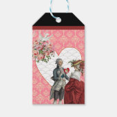 Frans Rococo Paar en Roze Damask Valentijn Cadeaulabel (Voorkant)