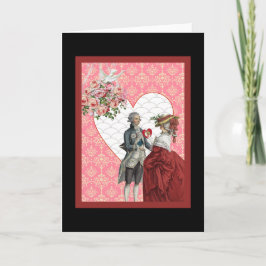 Frans Rococo Paar en Roze Damask Valentijn Feestdagen Kaart