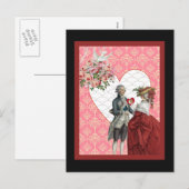 Frans Rococo Paar en Roze Damask Valentijn Feestdagenkaart (Voorkant / Achterkant)
