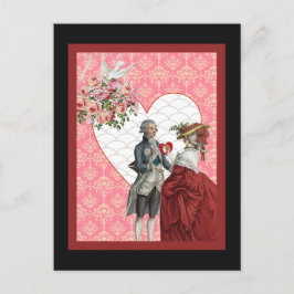 Frans Rococo Paar en Roze Damask Valentijn Feestdagenkaart