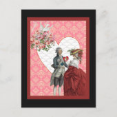 Frans Rococo Paar en Roze Damask Valentijn Feestdagenkaart (Voorkant)