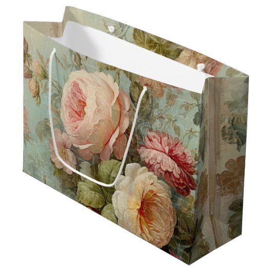 Frans  Roos Floral Blauw Roze Vrijgezellenfeest Groot Cadeauzakje (Voorkant Gekanteld)