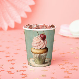  Frans roze cupcake verjaardagstheefeest Papieren Bekers