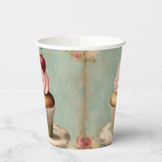  Frans roze cupcake verjaardagstheefeest Papieren Bekers (Links)