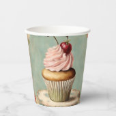  Frans roze cupcake verjaardagstheefeest Papieren Bekers (Voorkant)
