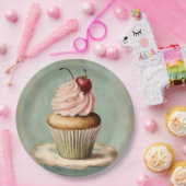 Frans roze cupcake verjaardagstheefeest Papieren Bordje (Feest)