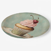 Frans roze cupcake verjaardagstheefeest Papieren Bordje (Gekanteld)