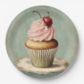 Frans roze cupcake verjaardagstheefeest Papieren Bordje (Voorkant)