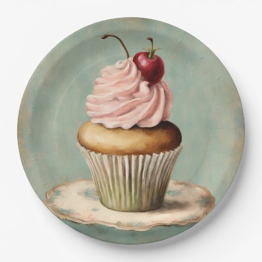  Frans roze cupcake verjaardagstheefeest Papieren Bordje (Voorkant)