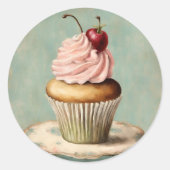 Frans roze cupcake verjaardagstheefeest Ronde Sticker (Voorkant)