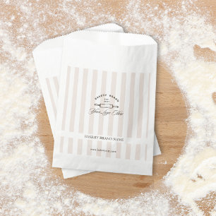 Frans Roze Elegant Gestreepte Bakkerij Logo Bedankzakje