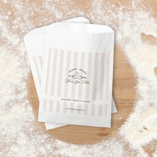  Frans Roze Elegant Gestreepte Bakkerij Logo Bedankzakje