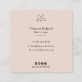  Frans Roze Elegant Gestreepte Bakkerij Logo Vierkante Visitekaartje (Achterkant)